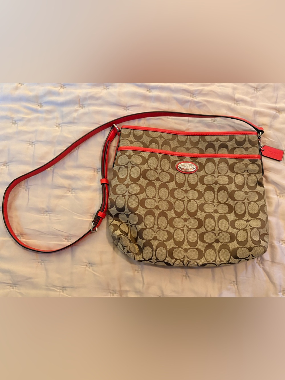 Coach Signature Canvas File Crossbody Bag Khaki/Classic Red F36378